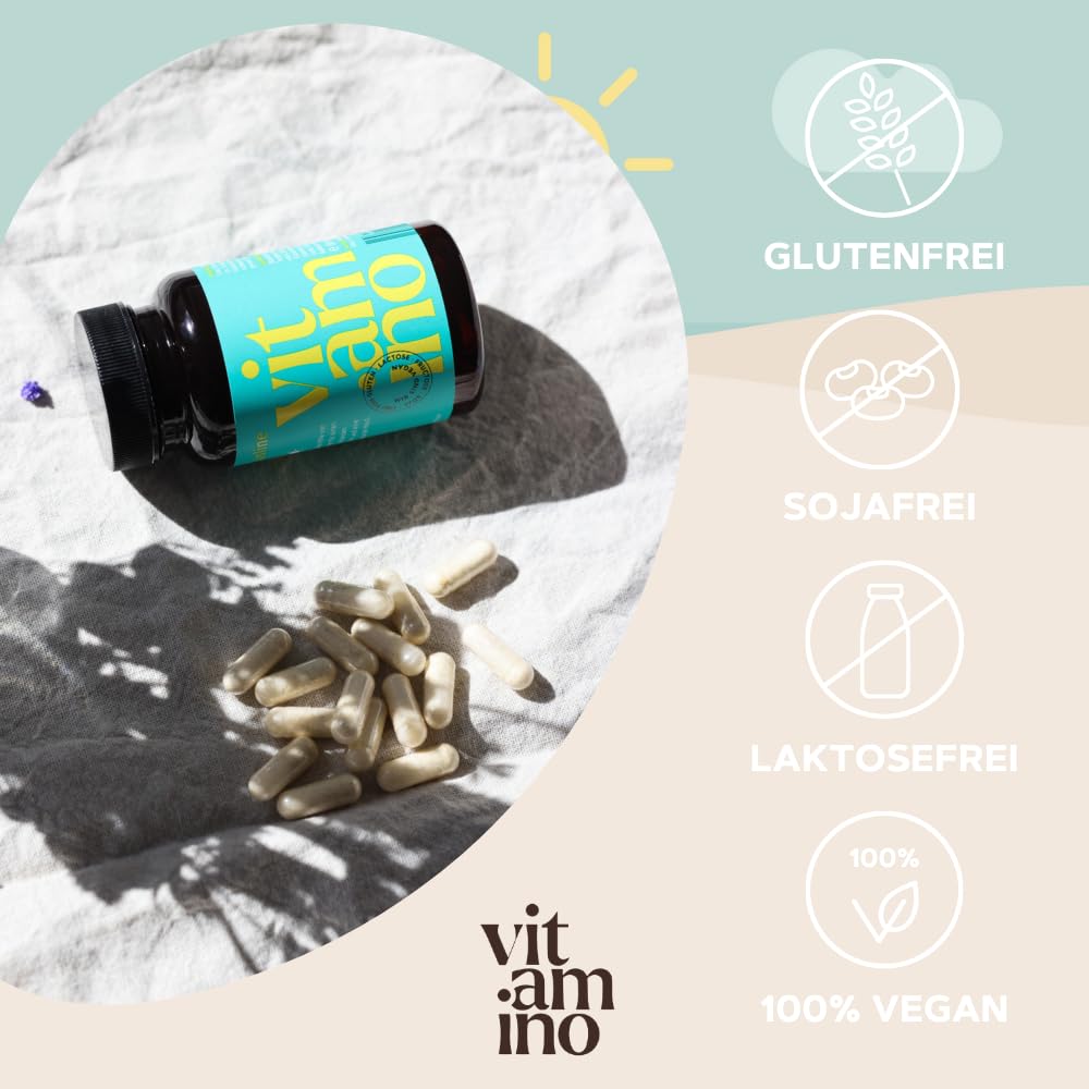Vitamino Tanline - Beta-Carotin-Kapseln mit L-Tyrosin, Vitaminen, Biotin, Selen, Bräunungskapseln, vegan, glutenfrei, laktosefrei - 60 Kapseln