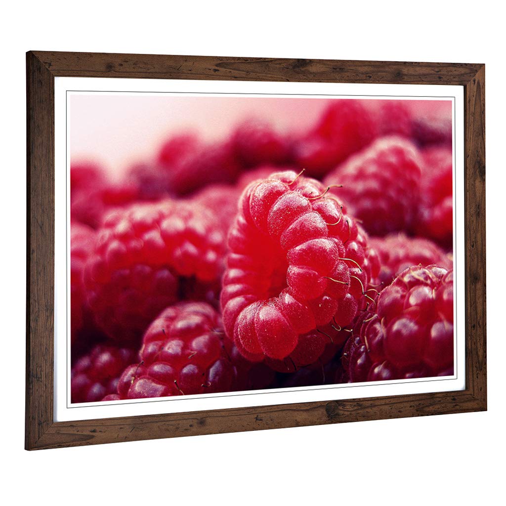 Big Box Art Framed Print of Rasberries Design | Wall Art Picture | Home Decor for Kitchen, Living, Dining Room, Lounge, Bedroom, Hallway, Office, Walnut, A2 / 24.5x18 Inch / 62x45cm