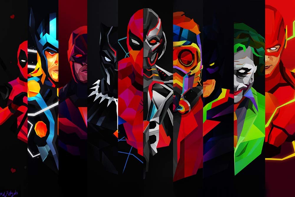 IMPOSTER 300GSM Heavy Paper DC Marvel Character Superhero Batman, Joker, Deadpool Posters for Home, Office, Restaurants (Multicolour, 12x18 Inches)