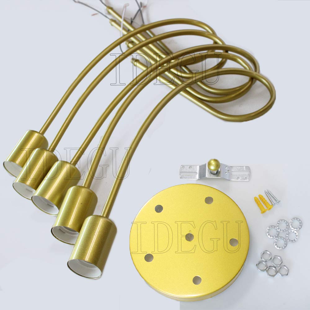 iDEGU 5 Luci Lampadario Retrò Industriale in Metallo Plafoniera E27 Lampada a Sospensione Vintage Lampada da Soffitto per Soggiorno, Camera da Letto, Sala da Pranzo (senza lampadine) (D'oro)