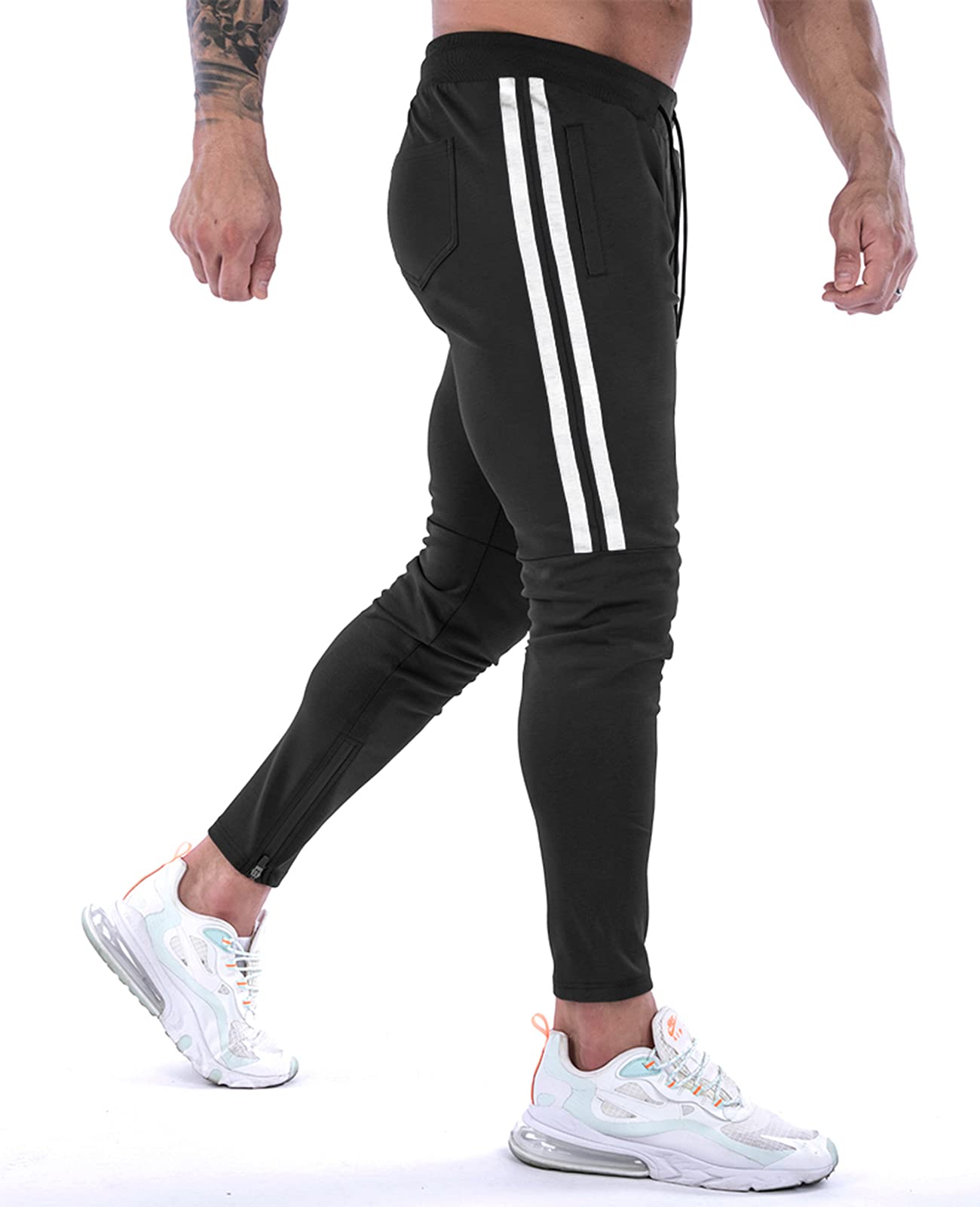 Suwangi Pantaloni Tuta Uomo Palestra Running della Allenamento Slim Fit Design a Righe con Tasche Zip