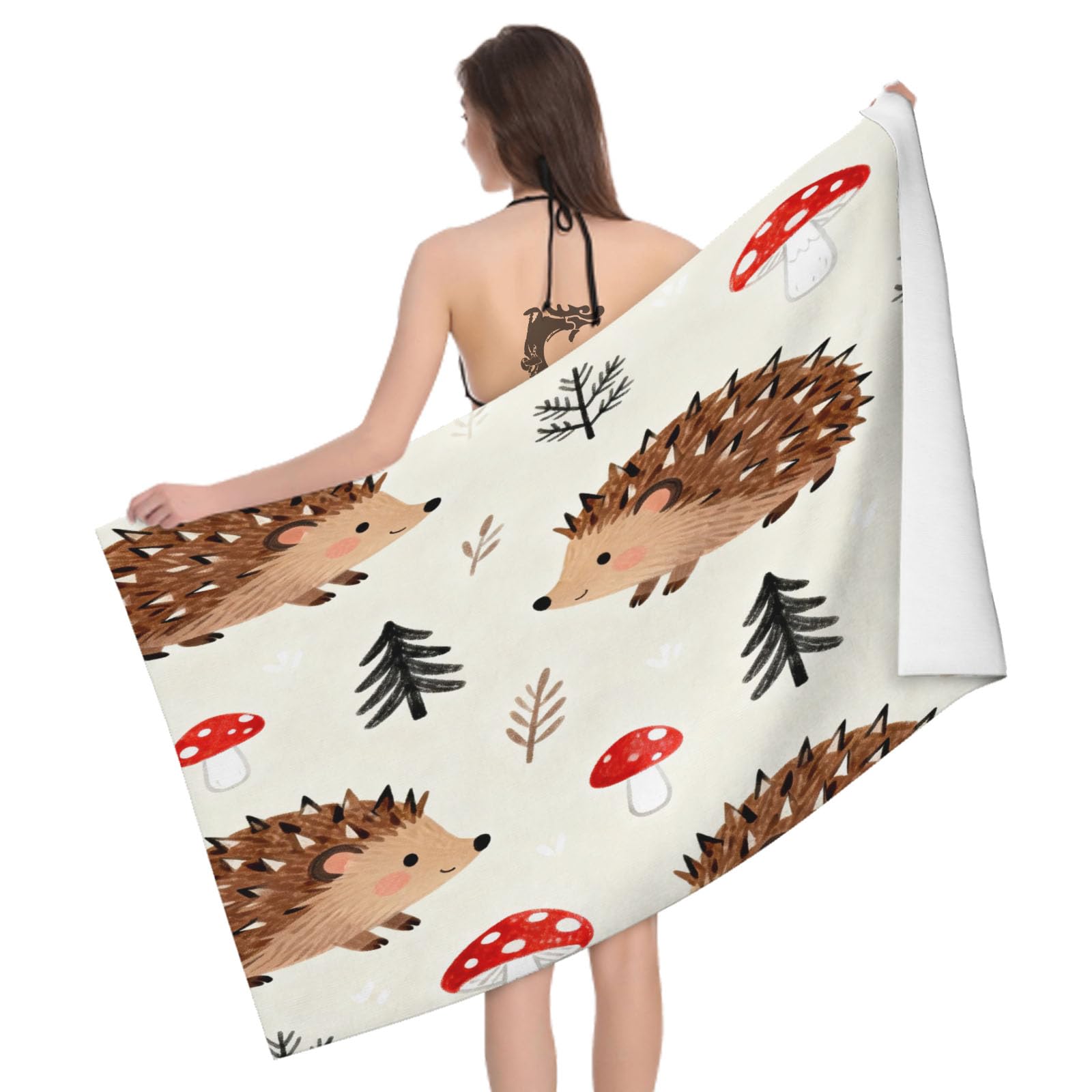 Leichong 3D Cartoon Hedgehog Beach Towel Microfiber Soft Quick Dry for Adults, Watercolor Illustration Bath Towel Lightweight Soft Absorbent for Travel Swimming Pool Sports, 75 x 150 cm