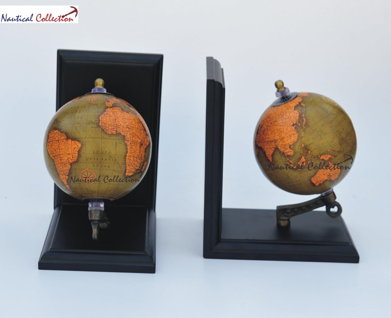 NAUTICAL COLLECTION | Decorative Globe bookends for Office, Kitchen, Living Room, Home Décor and Gift Item,Book Selves Holder Wooden Style Bookends Black