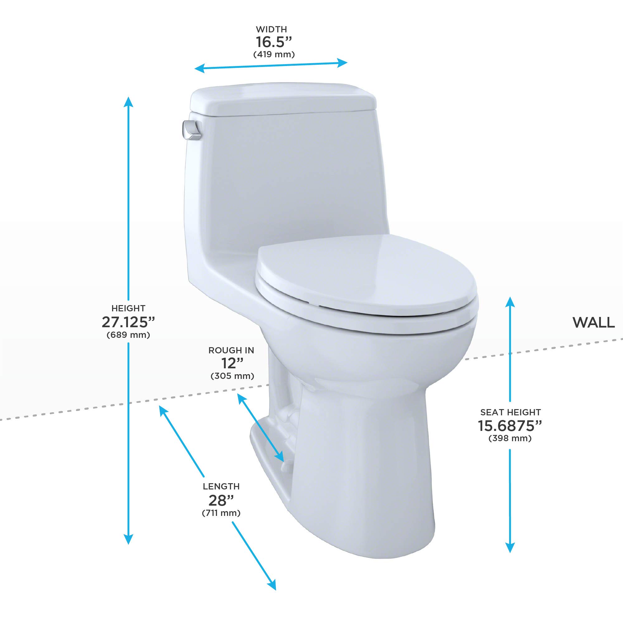 TOTO MS854114SG#01 Ultramax Elongated One Piece Toilet with 