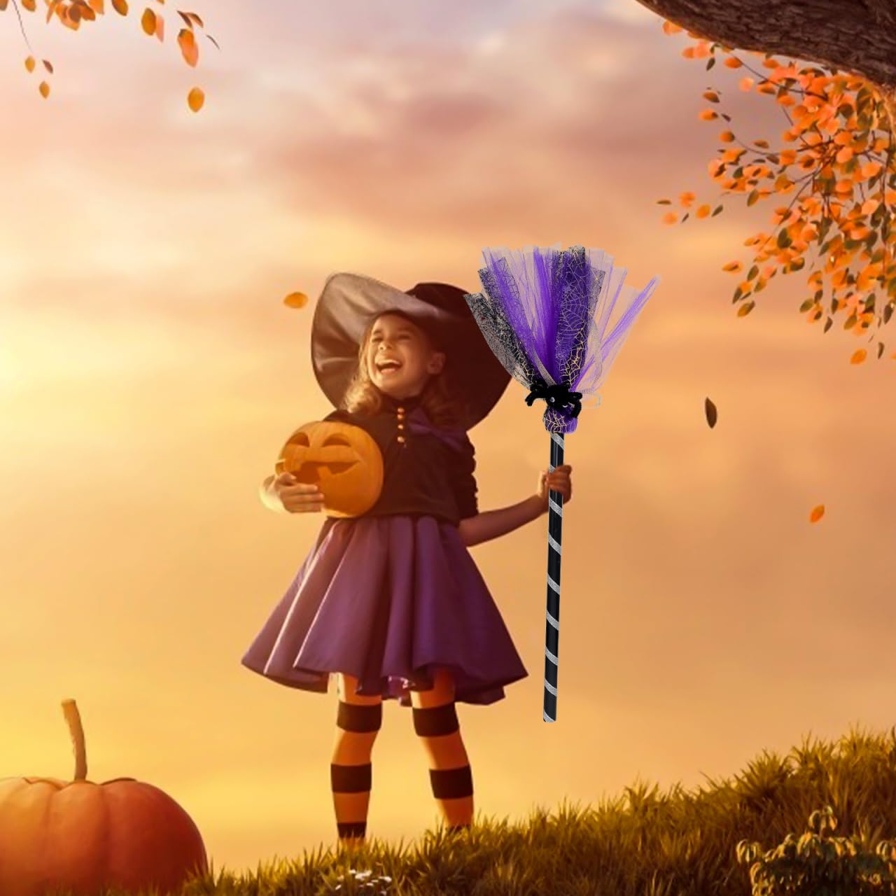 Halloween czarodziejska różdżka, kostium miotły dla dziewczynek i dzieci, Halloween, dekoracja stołu, kostium czarodziejki, cosplay, nawiedzony dom, horror, impreza, dekoracja, rekwizyt, miotła