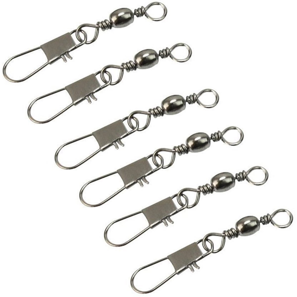 ( 1) - AKStore 100pcs Fish Rolling Ball Bearing Barrel Swivel with Safty Snap Connector Solid Rings Fishing +B