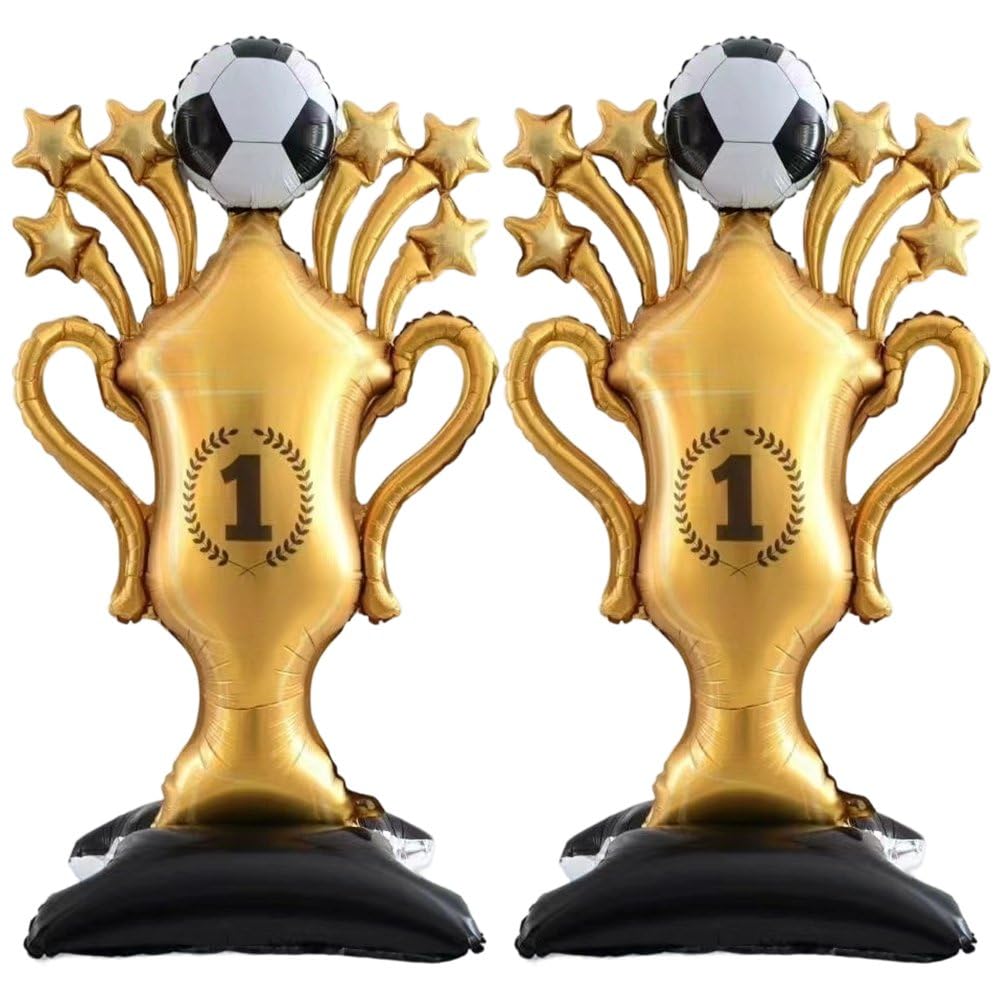 Fituenly 2pcs Standing Soccer Trophy Balloons, Soccer Balloon Arch Theme Party Decorations Supplies for Birthday Party Decorations