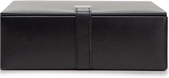 WOLF Heritage Large Valet Case, Black - 13 Compartments + One Watch Roll - Faux Leather Exterior + Ultra-Suede Lining