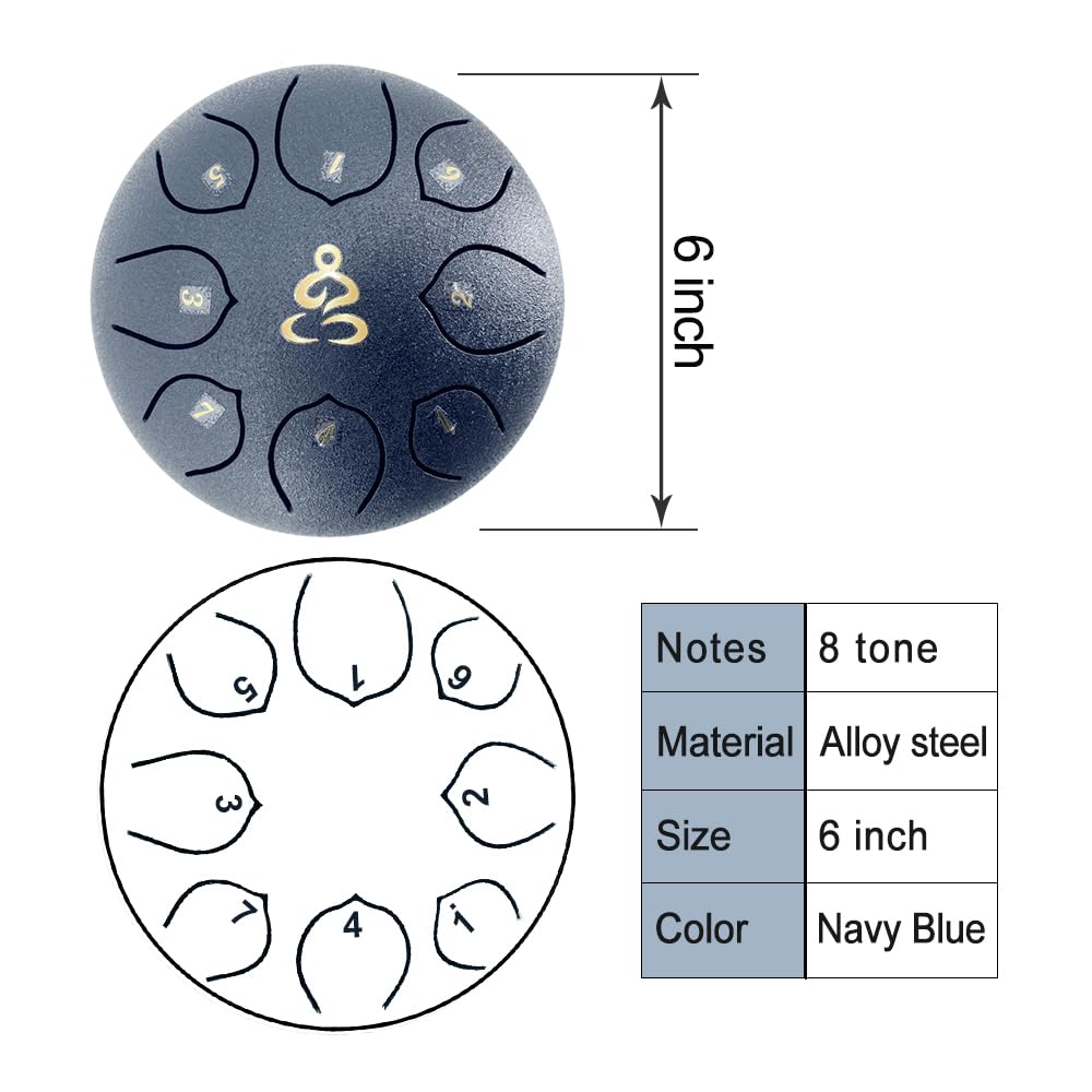 Steel Tongue Drum 6 Zoll 8 Noten C-Dur Stahltrommeln Regenglocke für Draußen Percussion Instrument mit Schlagzeug Schlägel und Tragetasche