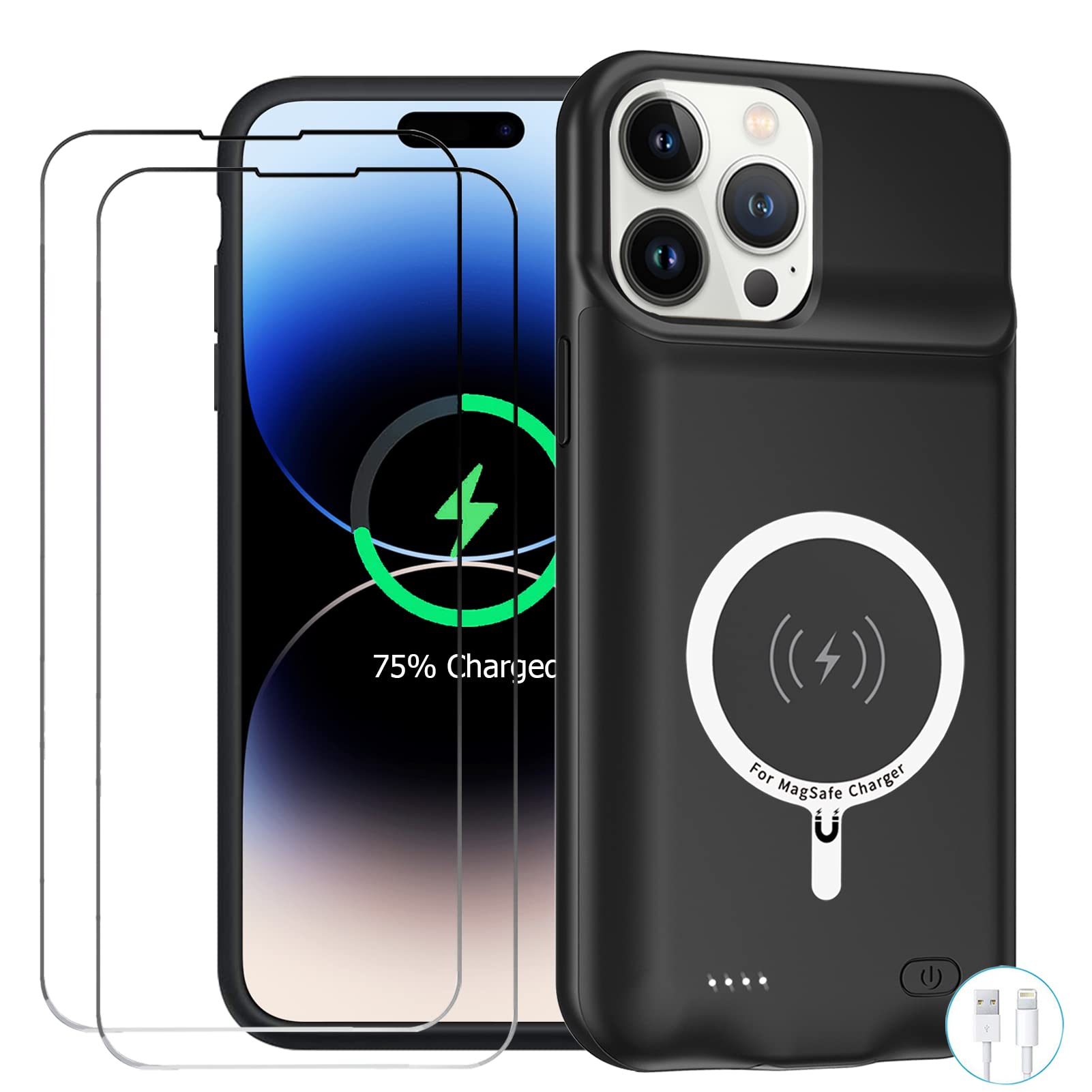 Battery Case for iPhone 14 Pro Max, Enhanced 10800mAh Portable Protective Wireless Charging Case Support Carplay Compatible with iPhone 14 Pro Max (6.7 inch) Rechargeable Battery Charger Case (Black)