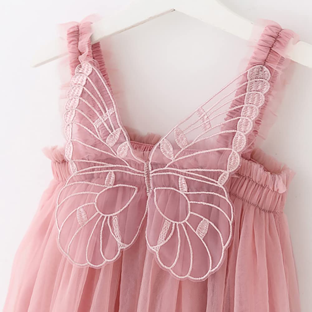 Tulle Tutu Dress for Baby Girls, Toddler Sleeveless Butterfly Layered Tutu Princess Dresses 1st Birthday Cake Smash Outfit Wedding Baptism Casual Summer Sundress for Photography Pink 4-5 Years