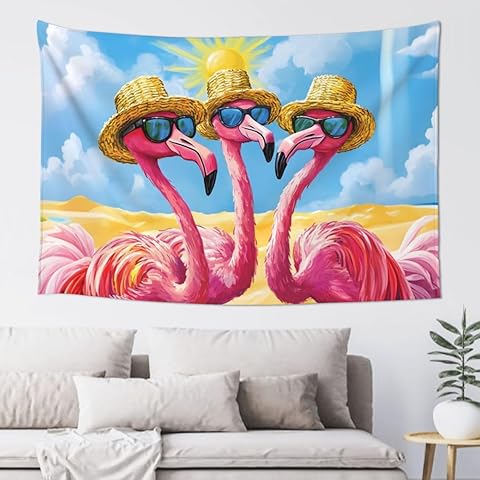 AZGNHM Funny Flamingo Wall Tapestry, Beach Theme Wall Art, Sunglasses Summer Design, Indoor Bedroom Decor, 60x40 inches (Flamingo)