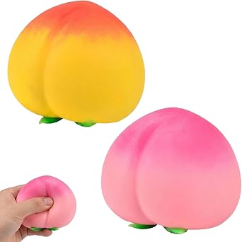 2 PCS Peach Squishies, Giant Peach Squishies, Peacn Stress Relief Tool, Office and Travel Focus Aid, Anxiety Management Way Pink/Yellow