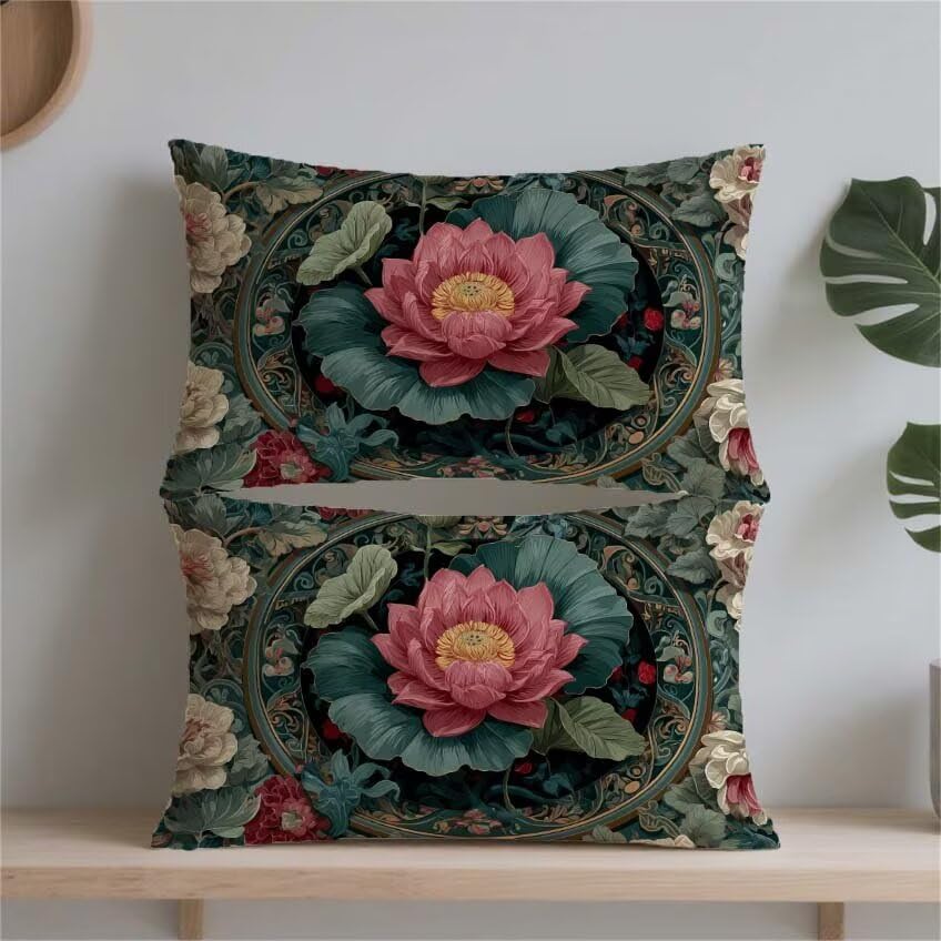 Housse de coussin 60x90cm rose et vert en lin imperméable pour déco jardin - 2