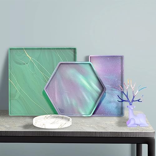 Miniatura 4 de Rolin Roly Molde de bandeja cuadrada de resina, moldes de posavasos epoxi, bandejas grandes de silicona, molde de fundición de placas, moldes de