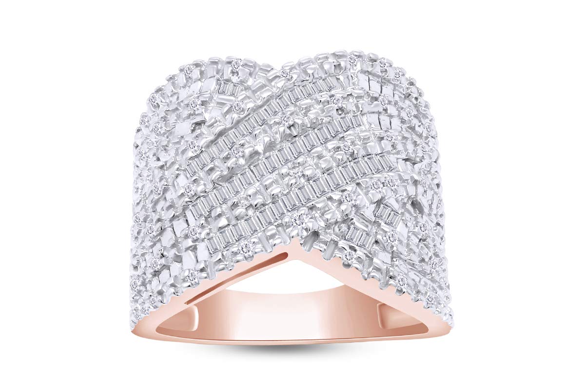 14k Gold Over Sterling Silver Round & Baguette Diamond Band (1/2 cttw, IJ Color, I2-I3 Clarity)