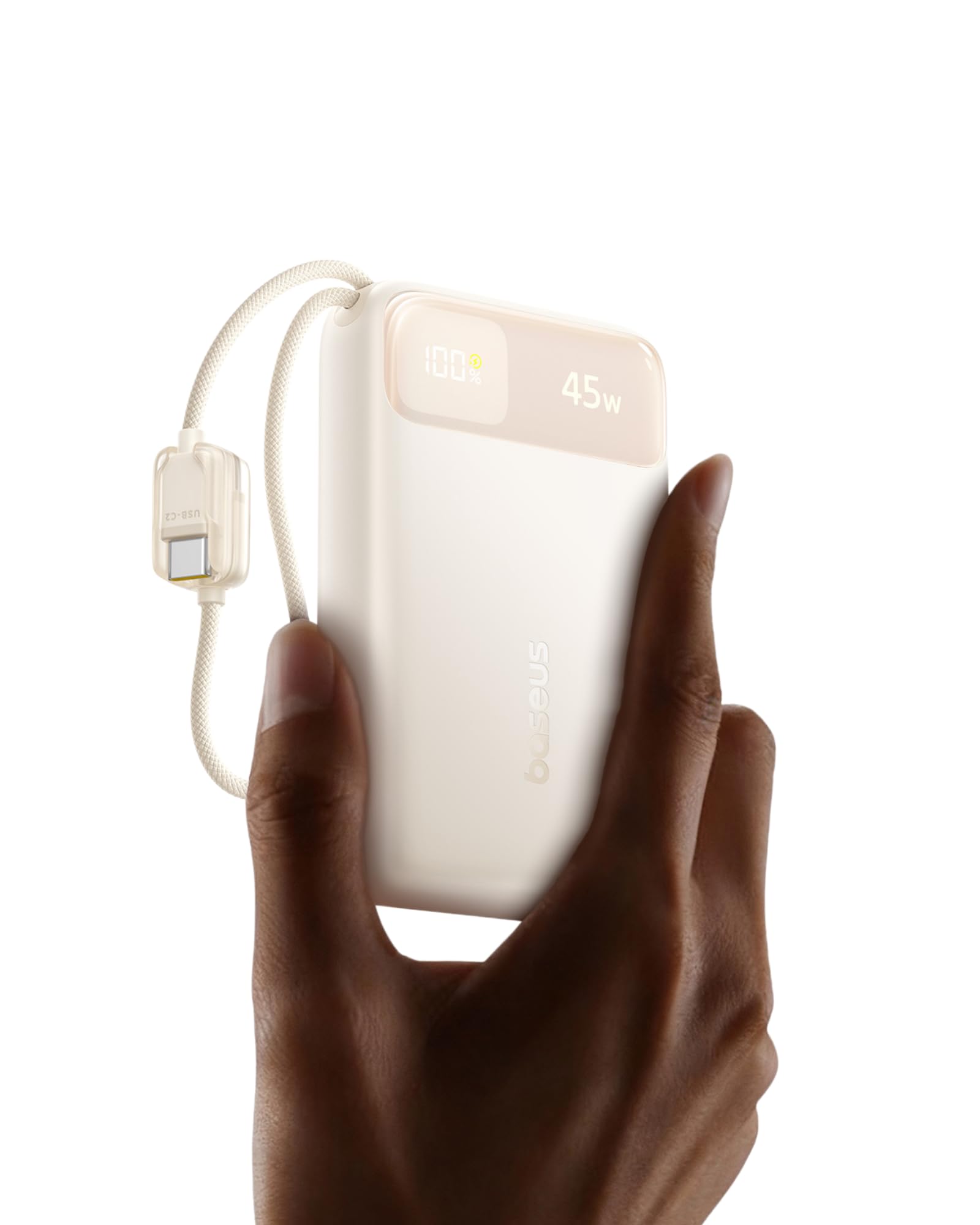 Baseus FC11 Powerbank 45W 20000mAh Tragbares Ladegerät mit Dual Integriertem Kabel, CCC Kleine Powerbank mit Smart Display, Einziehbares Kabel, Akkupack für iPhone 17/16, iPad, Laptop, Samsung, Pixel