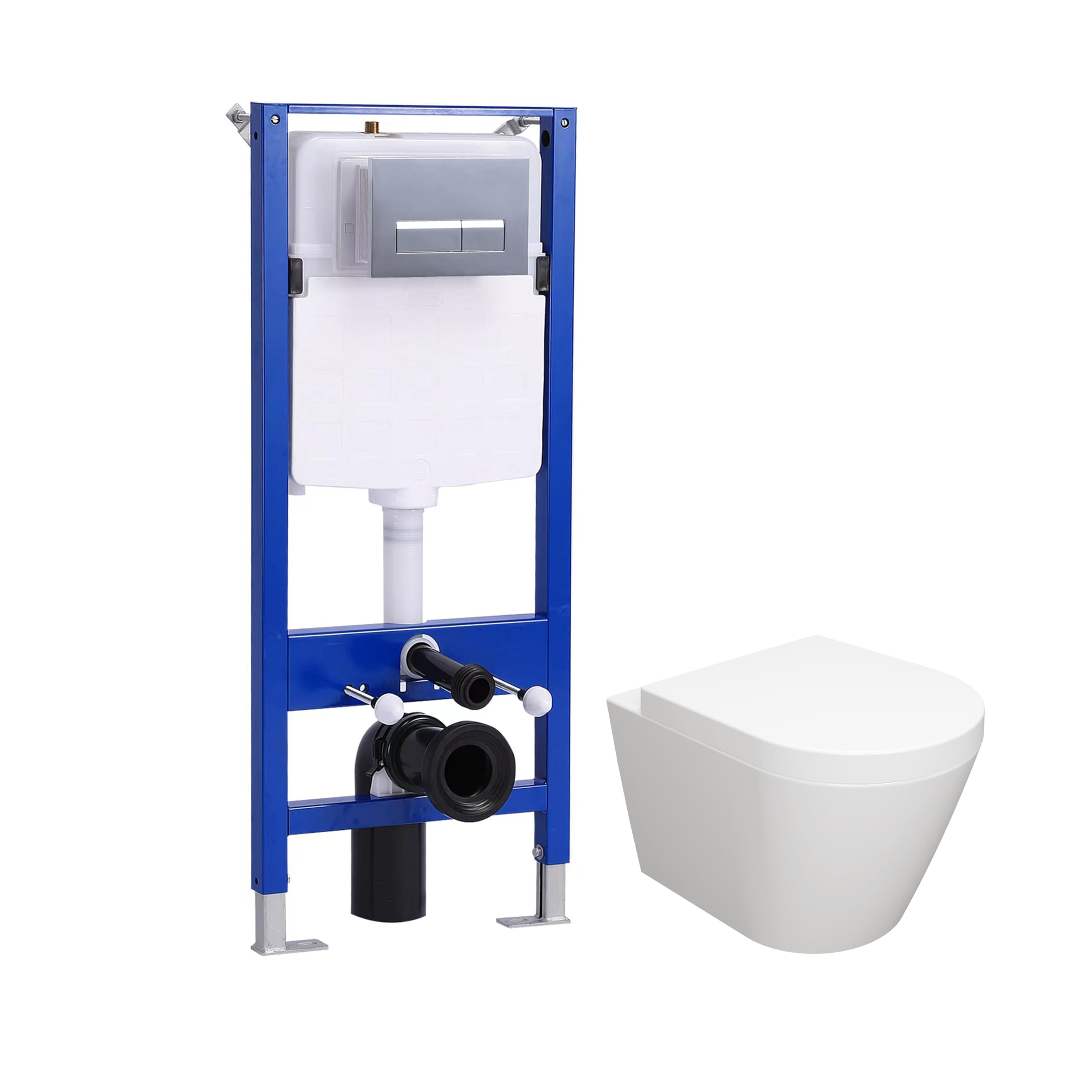 Sky Bathroom White Rimless Modern Ceramic Wall Hung Toilet With 1.14M Concealed Cistern Frame Set