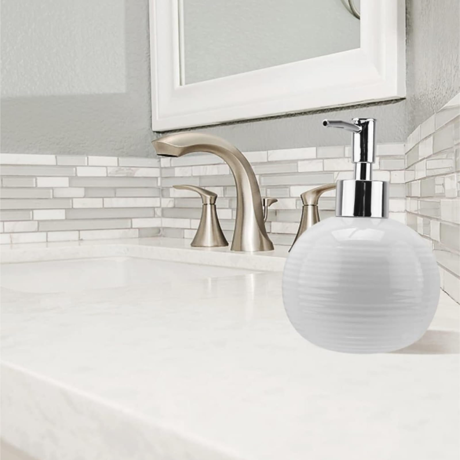 Dispenser Sapone Ricaricabile Dispenser di Sapone Rotondo con Flacone Pressione Ricaricabile for Lozione for Il Bagno Dosatore Liquido(White)