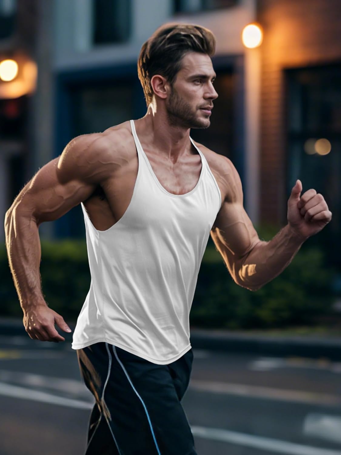 Men's Bodybuilding Stringer Tank Tops Quick Dry Workout Shirts Sleeveless Y-Back Tops - Image 3