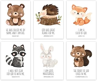 Andaz Press Christian Bible Verses Quotes Nursery Kids Bedroom Unframed Hanging Wall Art Poster Decor, 8.5x11-inch, Cute Woodland Forest Animals Theme, I Am a Child of God, 6-Pack, No Frames