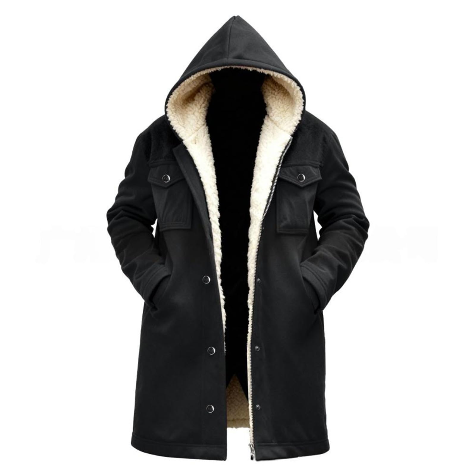 SOOUICKER Mantel Herren Winter mit Kapuze Wintermantel Lang Warm Gefüttert Trenchcoat Fleece Mittellang Winterjacke Fell Vintage