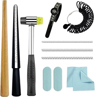 Ring Sizer Measuring Tool Kit Ring Mandrel Sizing Kit Finger Ring Size Measurer Ring Shaper to Fix Bent Rings Resize Repair Jewelers Mandrel and Hammer Ring Size Adjuster (WOOD-12PCS)