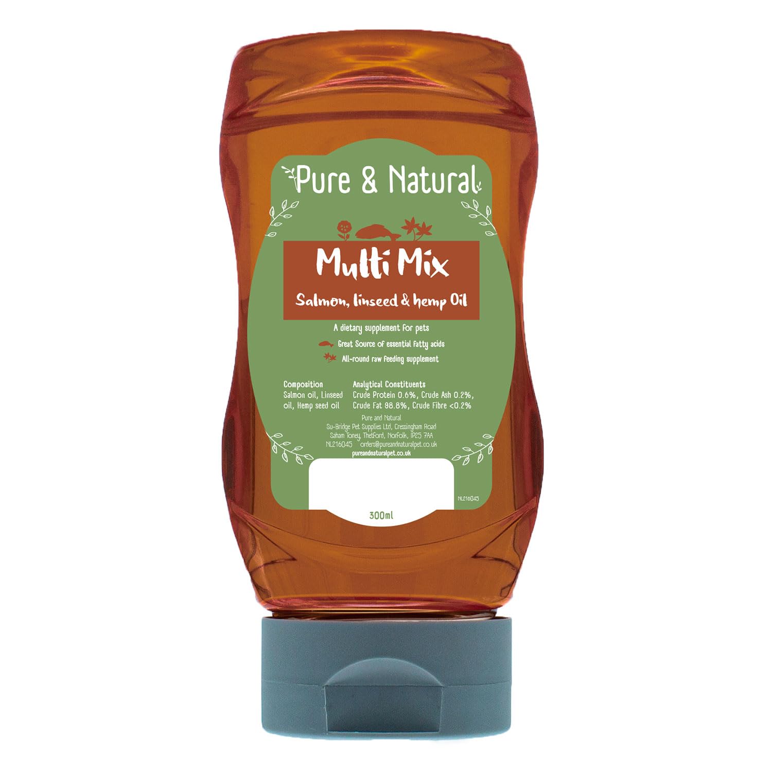 Pure & Natural Multi Mix Salmon, Linseed, Hemp Oil for Dogs & Cats, 300ml - Flaxseed, Hemp Seed, Salmon Oil for Cats and Dogs, Dog Food Topper, and Cat Joint Supplement