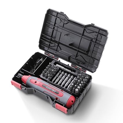 Homestic Screwdriver Set | 43-Piece Cordless Screw Driver Tool Kit | Charging Cable and Case | Hand Tool Kit | Screwdriver Bit Set | LED Worklight | WS1001B | Black