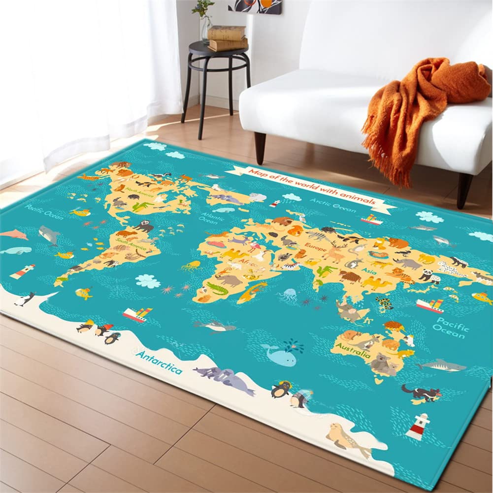 Morbuy Rugs Carpets Living Room Rug, Dinosaur Printing Modern Extra Large Size Soft Short Medium Pile Rugs Anti Slip Washable Floor Mats for Bedroom Kids Room Decor (Zoo E,80x160cm)
