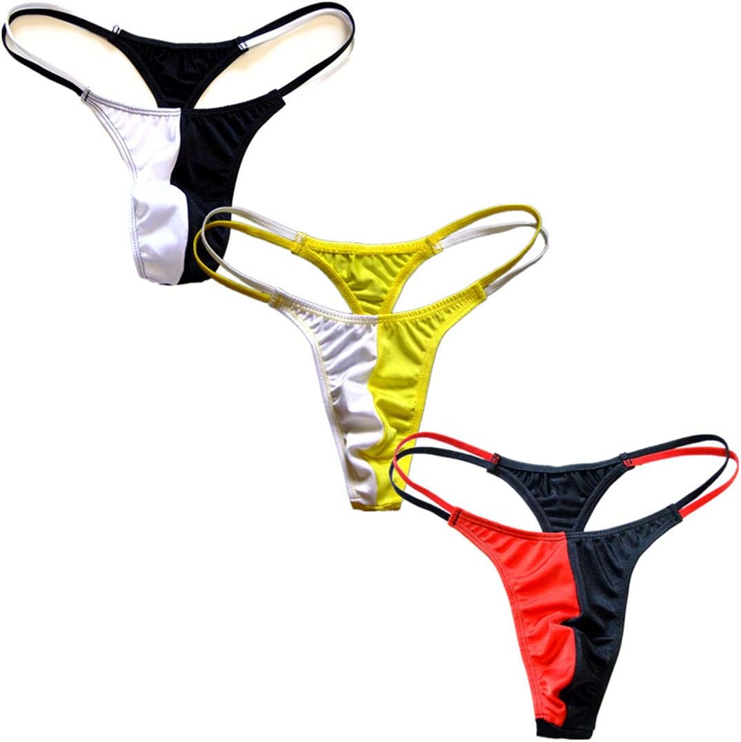 Unwe Constract Color Mens G Sting Underwear,Bulge Pouch Sexy Plus Size Thong Men Swimwear Thin Double Belt (Multicoloured, X-Large)