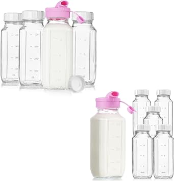 Sovietiep 4 Pack 16 Oz Square Glass Milk Bottle BUNDLE 6 Pack 16 Oz Glass Juice Bottles