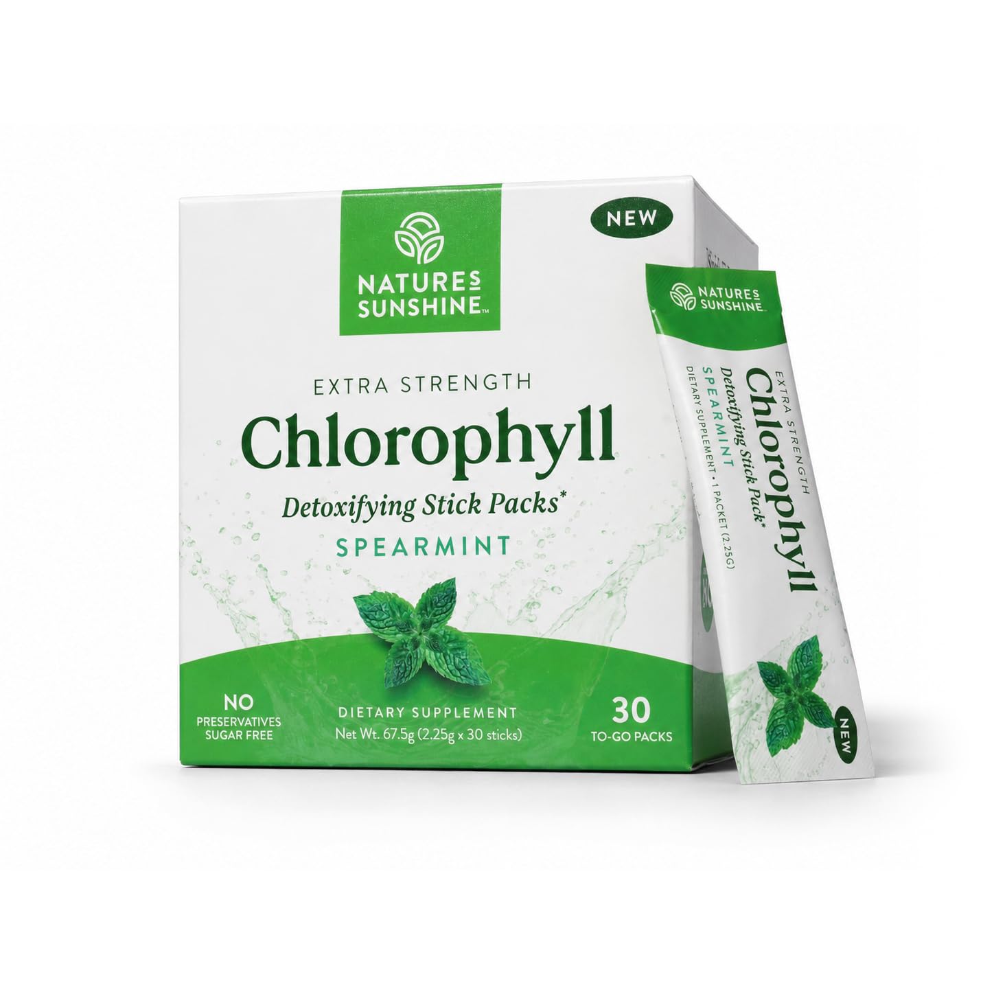 Nature's Sunshine Chlorophyll Stick Packs: Supercharge Your Detox and Boost Gut Health in Convenient, Delicious Stick Packs (Spearmint)