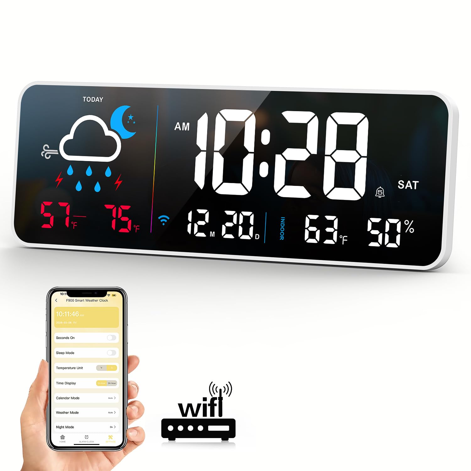 Photo 1 of Abovsare Digital Wall Clock - White, 10.5" HD LED Display