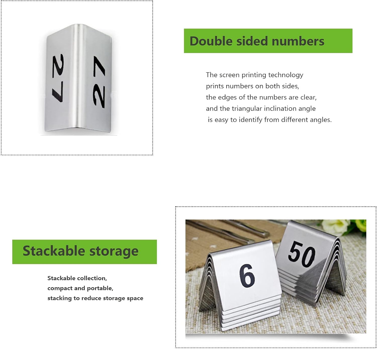Stainless Steel Table Number 1-50/100 Stackable Table Number Cards - for Restaurant Cafe Bar Seating Wedding Table Number Signs Plates, Metal Digital Cards,1 to 100-50x40x35mm