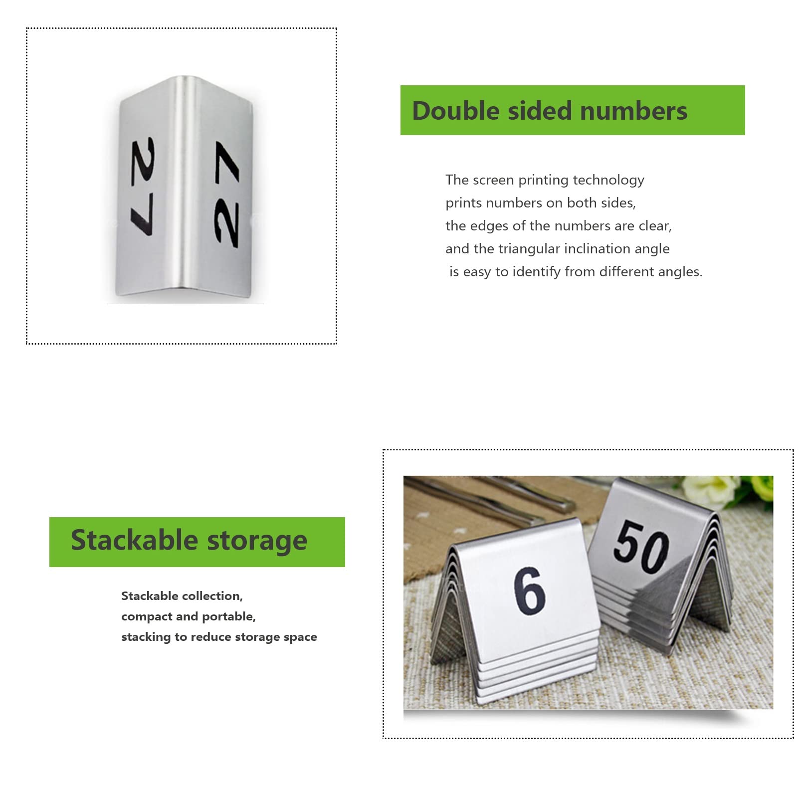 Tarjetas apilables de números de Mesa de Acero Inoxidable para restaurantes, cafeterías y Bares. Letreros de números de Mesa, Placas del 1 al 100, 50 * 40 * 35 mm.