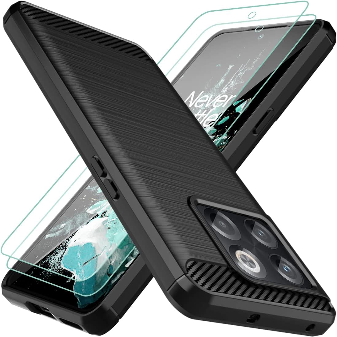 for Oneplus 10T Case,Oneplus 10T Phone Case with Screen Protector Shock-Absorption Flexible TPU Rubber Protective Cell Phone Cover for Oneplus 10T 5G(Black)
