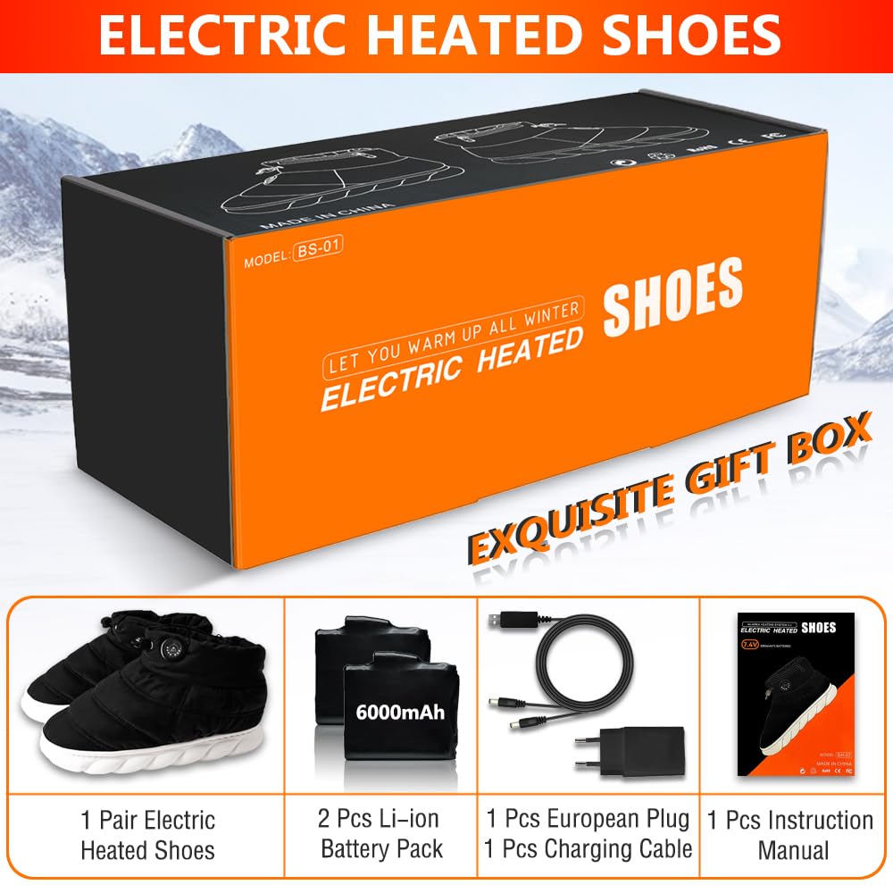 ZONSUSE Scarpe Riscaldate con APP, 7.4 V 6000mAh Scaldapiedi Elettrico, Pantofole Riscaldanti Ricaricabili, con Adattatore UE, Idee Regalo per Donna Uomo Mama Papa Compleanno Natale