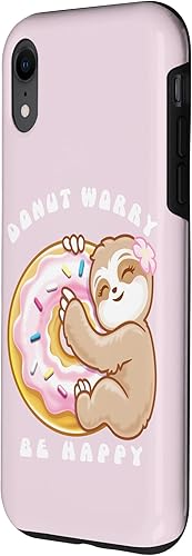 Vista 17 de iPhone 13 Donut Worry Be Happy - Cute Sloth Funny Food Puns Pink Donut Case