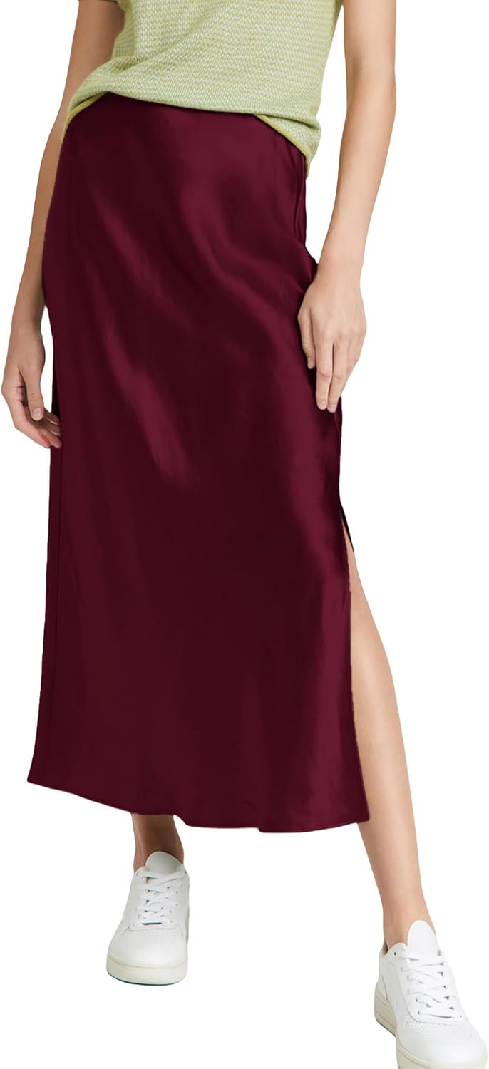 ATHX Women's Satin Long Skirt Dressy 2024 Summer High Waisted Silk A Line Split Elegant Maxi Skirts