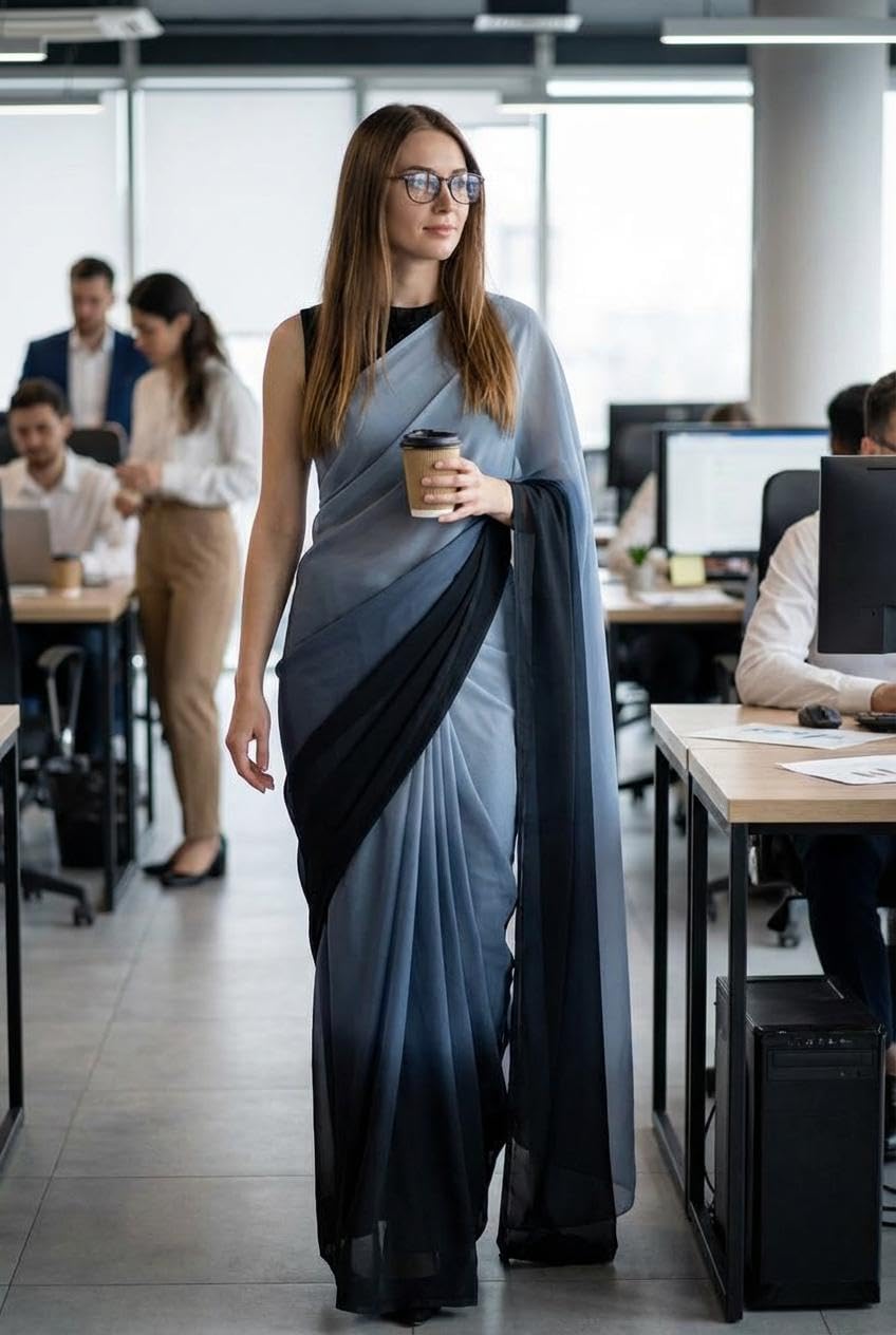 anand sarees Women's Plain Georgette Saree With Unstitched Piece-picture-16