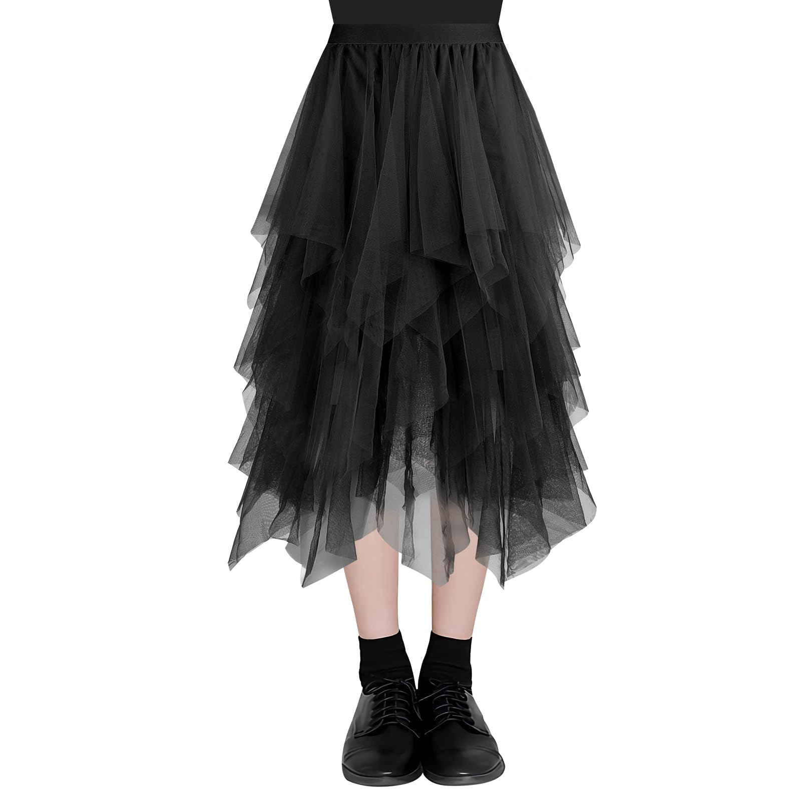 AUYAO Damen Tüllrock Klassisch Mittellanger Ballett Tutu Rock Unregelmäßige Tütü Tutu Rock Damen Mesh Nähte Tutu Röcke Elastische Tüll Rock High Waisted Rock A-Linie Midirock Lagenrock Sommerrock