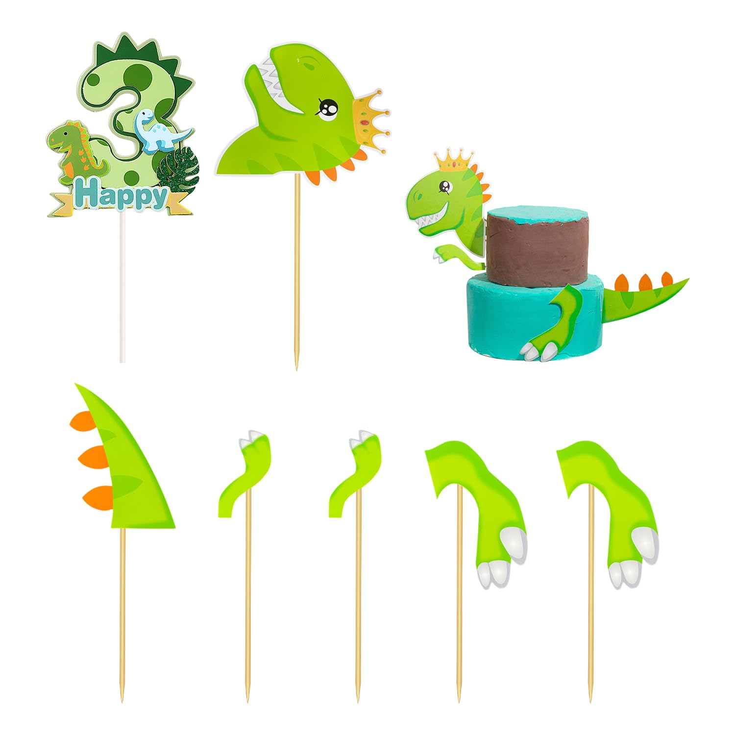 RNFKSU 1 3Rd Birthday Cake Insert And 1 Dinosaur Decoration, Children'S Birthday Decoration, 3Rd Party Supplies.