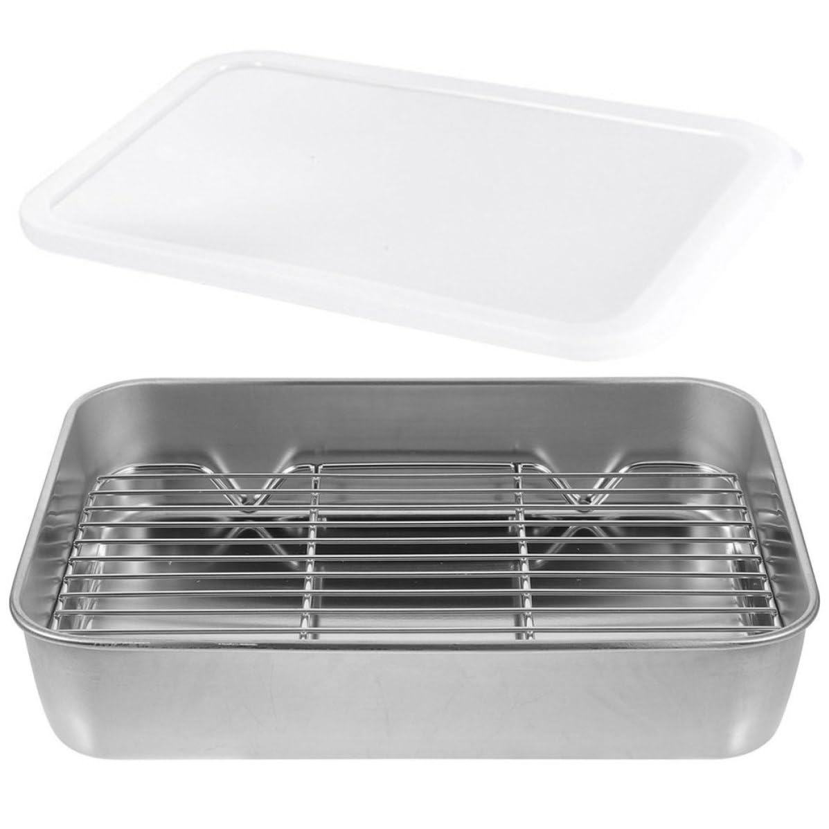Bandeja para hornear de acero inoxidable con rejilla para cocina y barbacoa de plata