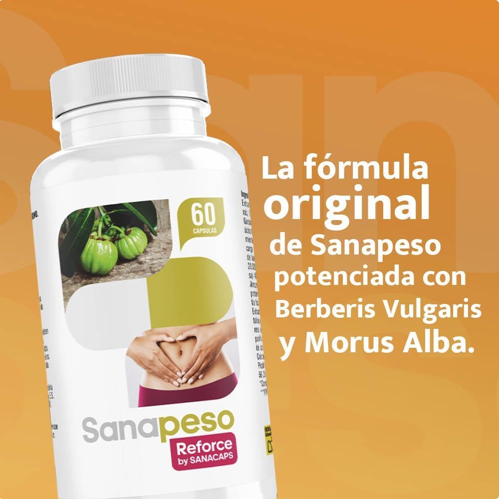 Cápsulas Naturales para el Control de Peso - Con Garcinia Cambogia | Berberis Vulgaris y Morus Alba - Efecto Saciantee - ayuda A promover una pèrdida de peso saludable- 3 BOTES -SANACAPS