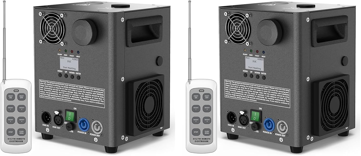 800 W macchine pirotecniche, 2 macchine DMX Cold Spark con riscaldamento a resistenza per feste, Natale, DJ, matrimoni, eventi sportivi