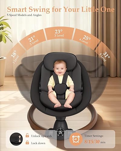 Miniatura 2 de Columpio de bebé para bebés, columpios portátiles con Bluetooth, arnés de 5 velocidades de balanceo de 5 puntos para niños y niñas recién nacidos