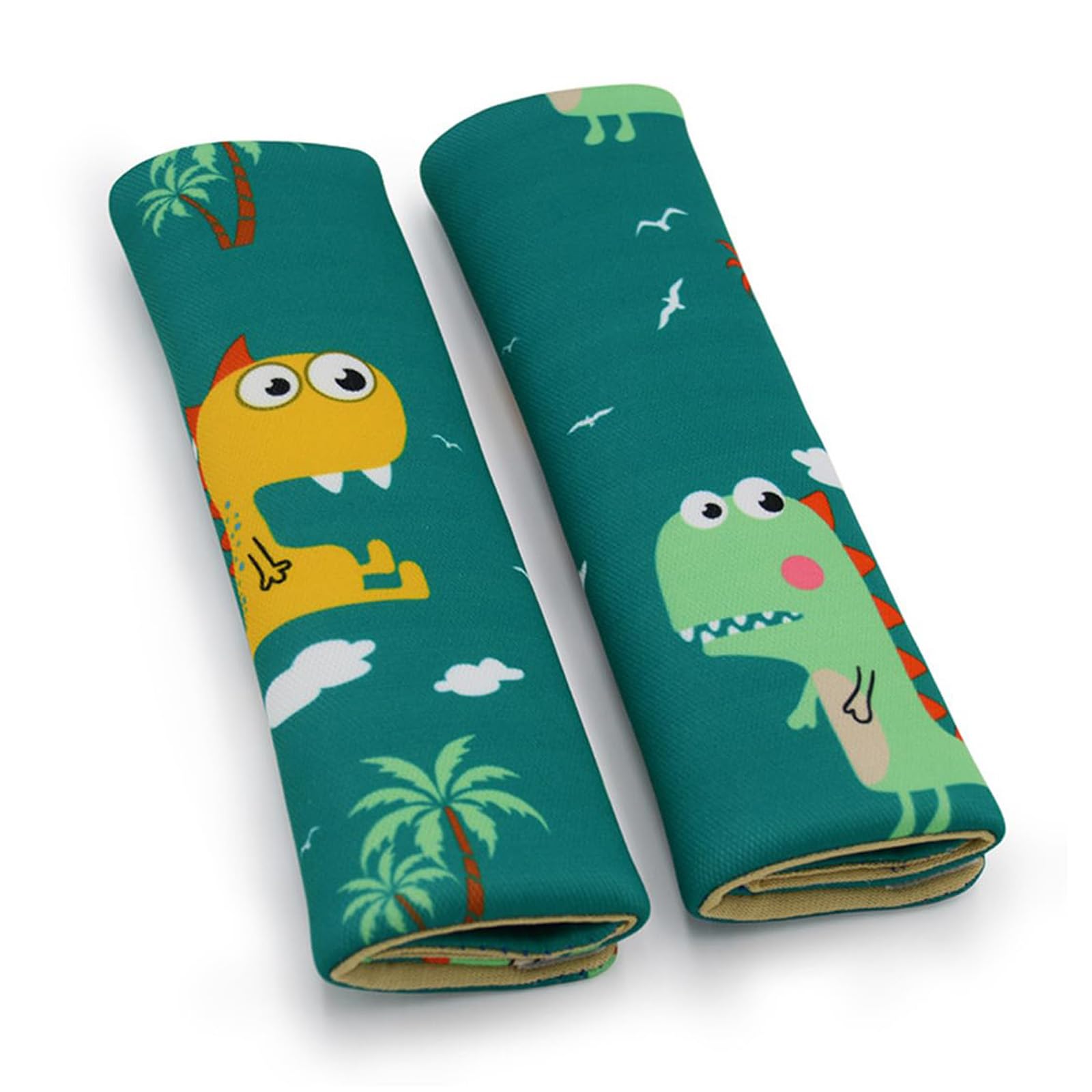 2 Stück Gurtpolster Kinder, Kinder Auto Gurtpolster Gurtschoner Gurtpolster mit Dinosaurier Motiv, Cartoon-bedruckte Schulterpolster, Weiche und Bequeme Auto-Schulterpolster (Dinosaurier)