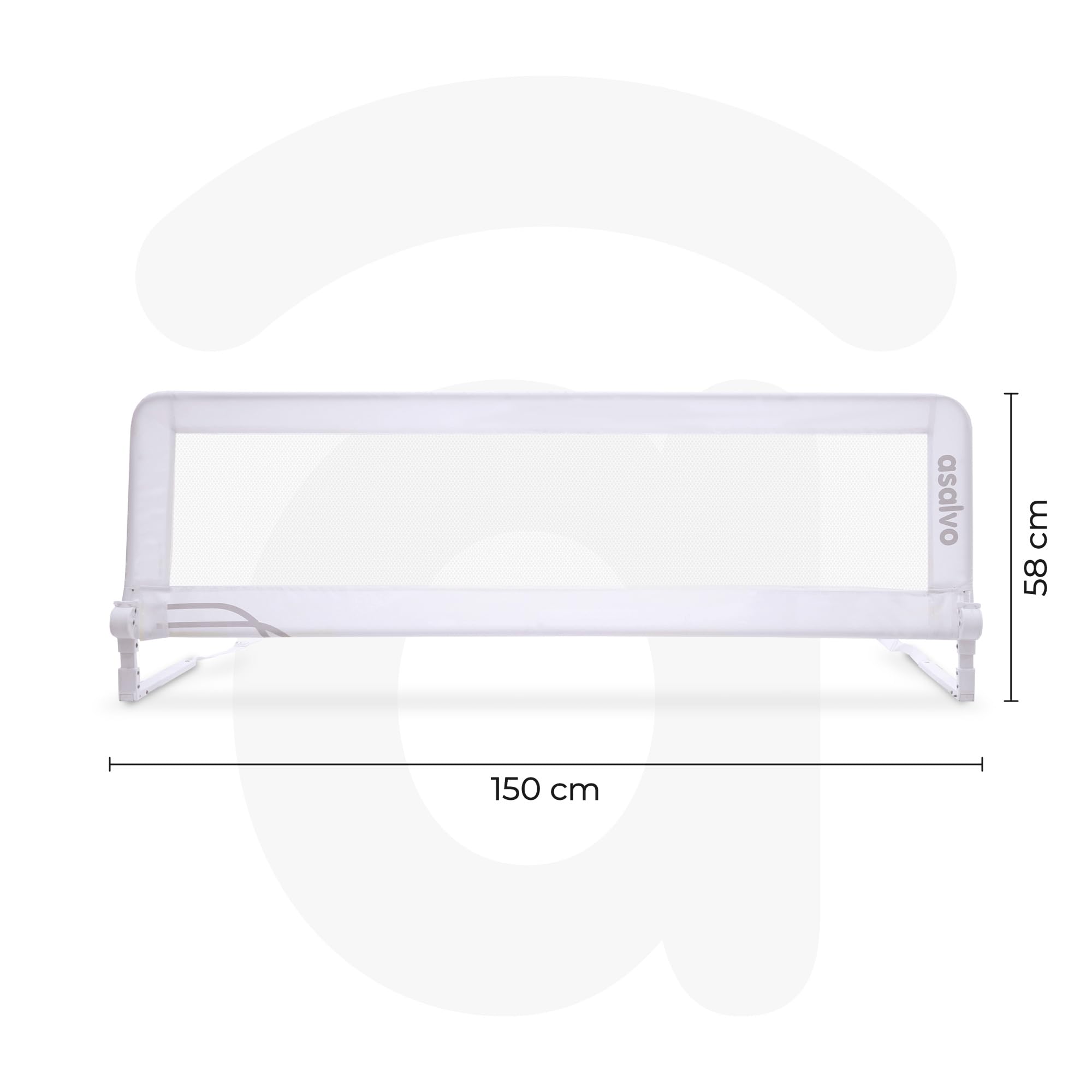 Asalvo Barrera de Cama 2 en 1 de 150 cm para Niño - Abatible con Correas Ajustables + Apta para Cama Nido + Instalación Fácil y Lavado Sencillo - Protección Segura y Estable - Blanco — view 3