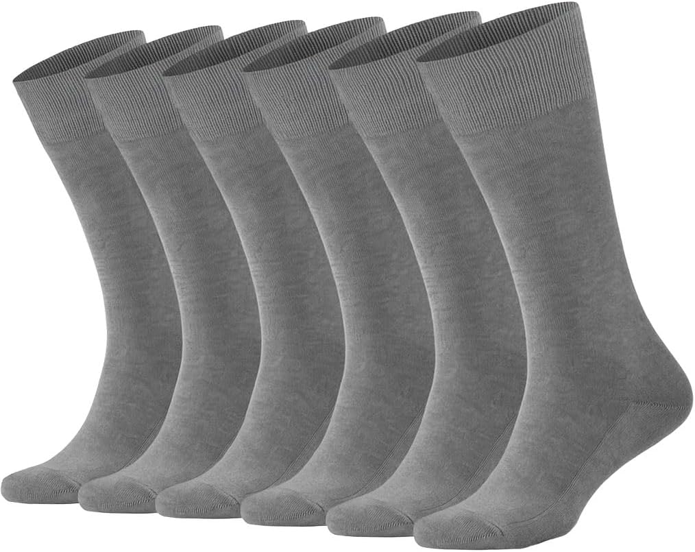 KNETLI Men's Dress Socks, Crew Socks Super Soft, Grey, Size 14-16, 6 Pair Pack